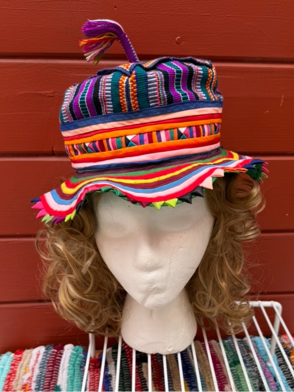 Colorful Handwoven Boho Tassel Hat - Multicolor
